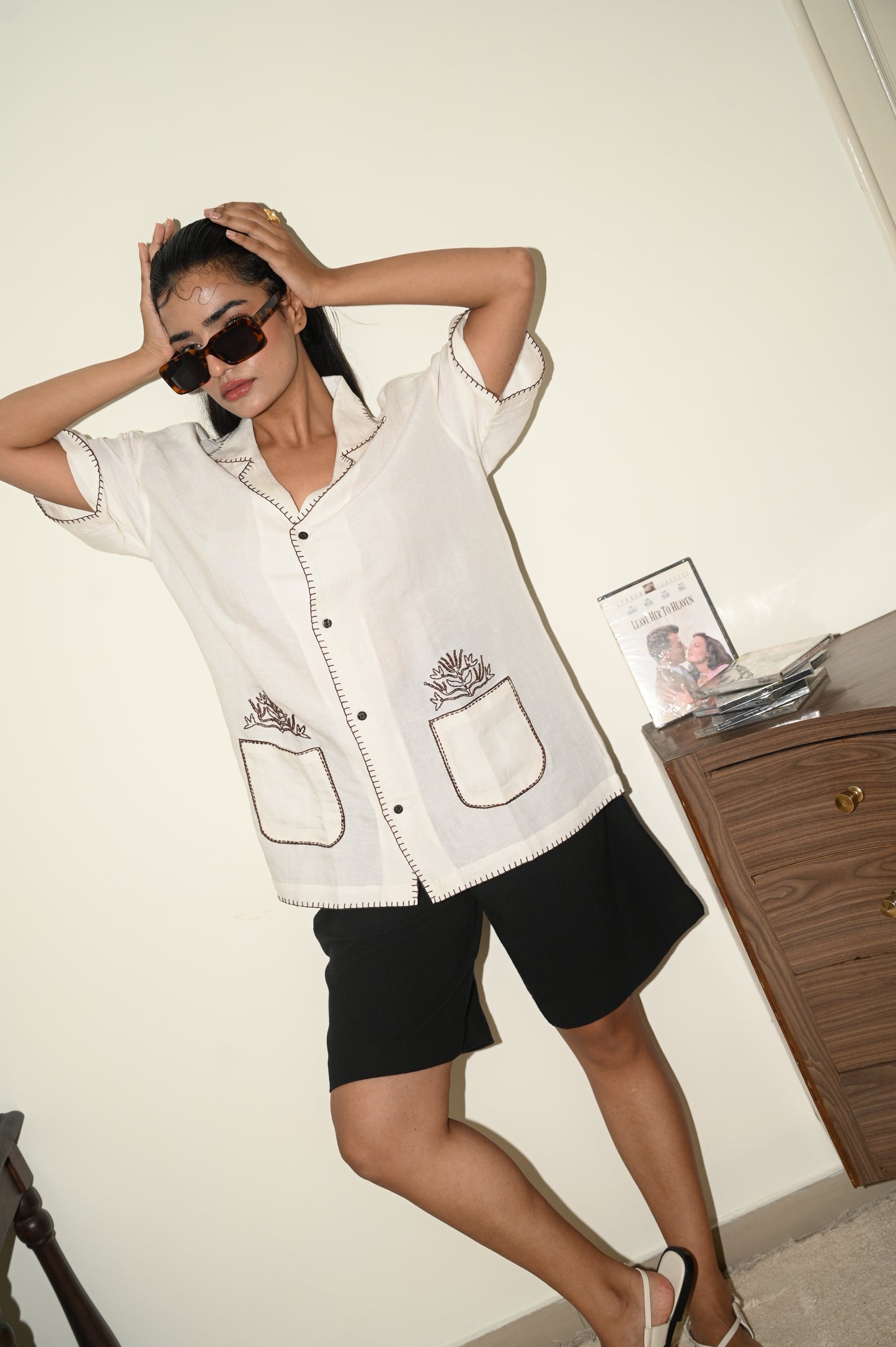 Karo Patch linen shirt & shorts set